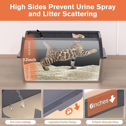 XXL Stainless Steel Litter Box with Lid, 28" Lx20 W Extra Large Cat Litter Boxes for Big Cats, Jumbo Metal Litter Box with Footboard & Scoop,Anti-Leakage,Non-Sticky,Odorless,Easy to Clean