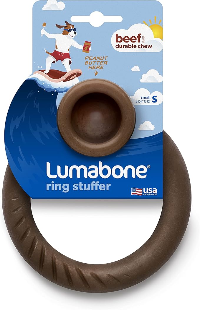 Lumabone Ring Stuffer Durable Chew Toy for Aggressive Chewers, Real Beef, Made in USA, Small