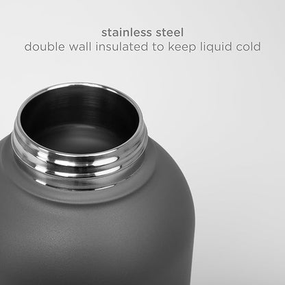 Ubbi Pup & Me Insulated Stainless Steel Dog Water Bottle with Attached Bowl, 32 oz Portable Leakproof Travel Bottle for Dogs and Owners, Charcoal Gray