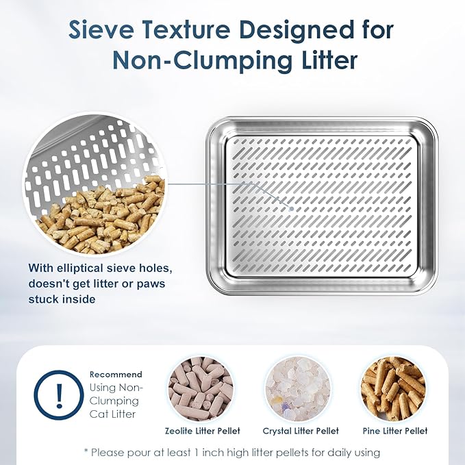 2PK Stainless Steel Litter Box with Lid, High Sided Sifting Litter Boxes for Pine Pellets, 17.3"x13.4"x10.5" Enclosed Metal Litter Box for Small Cats & Multi‑Cat Homes, Anti-Leakage, Easy Cleaning
