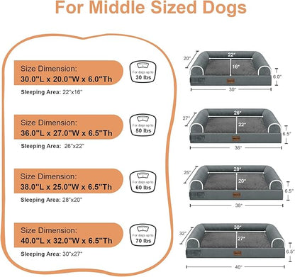 Medium Large Dog Bed Orthopedic Washable: Beds Bolster Medium Large Sized Dog Bed Egg Crate Foam Couch Sofa Waterproof with Removable Cover - Dark Grey