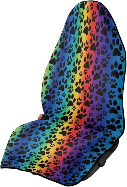 Coldinair Rainbow Dog Paws Print Towel Beach Car Seat Cover Non-Slip Bucket Front Seats Protector,Universal Fit Waterproof and Stain Resistant for Cars,SUVs,Trucks