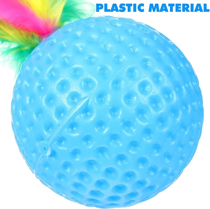 Balacoo 24 Pack Cat Golf Ball Toys with Feather: Interactive Cat Bouncy Balls - Squeaky Kitten Chase Pounce Toys for Exercise Entertainment (Random Color)
