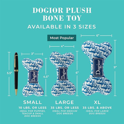 Haute Diggity Dog Dogior Bone, Plush Designer Dog Toys with Interactive Squeaker, Stimulating Pet Enrichment, Machine-Washable & Safe Materials for All Breeds, Size Small