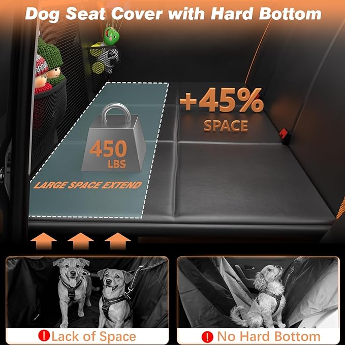 Gusil Back Seat Extender for Dogs: Mobile Cozy Pet Den! Skin-Safe Padding, Heavy-Duty PU Leather with Hard Bottom, 450lb Capacity-Waterproof, Non-Slip, 45% More Space (Fits Cars, SUVs & Small Trucks)