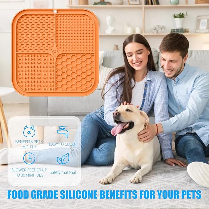 Lick Mat for Dogs, Premium Lick Pad with Suction Cups for Dog Anxiety Relief, Slow Feeder Dog Bowls, Bathing, Grooming and Training (Orange, 1pack)