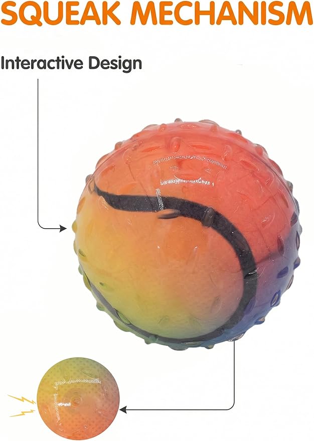 Colorful Squeaky Dog Toy Balls, Spiky Sensory 3" Balls for Dogs, Dog Chew Toys for Teething, Non-Toxic TPR,3 Pack, 3",Sport