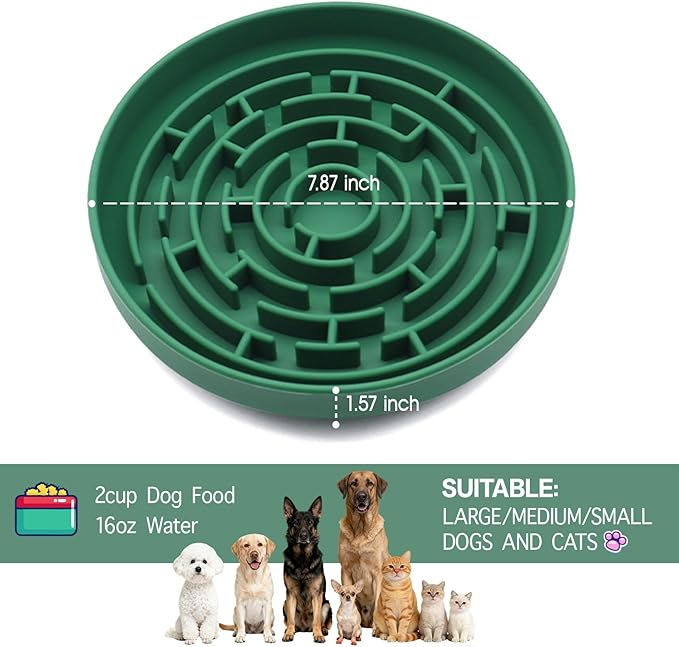 Silicone Slow Feeder Bowl, with Non-Slip Suction Cups, Anti-Choking, Puppy Puzzle Bowl, Slows Down Eating Speed, Relieves Anxiety, Suitable for S&M Sized Dogs and Cats(Green
