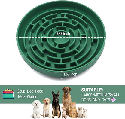 Silicone Slow Feeder Bowl, with Non-Slip Suction Cups, Anti-Choking, Puppy Puzzle Bowl, Slows Down Eating Speed, Relieves Anxiety, Suitable for S&M Sized Dogs and Cats(Green