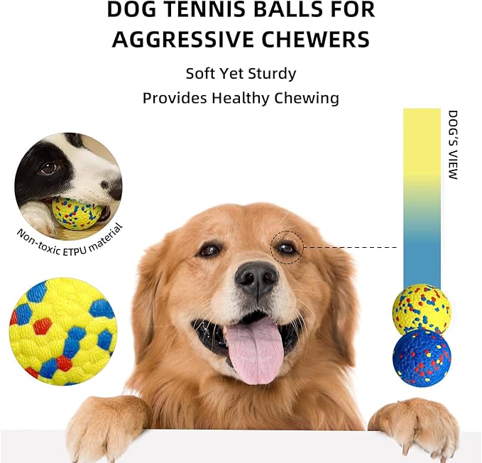 4 Pcs Large size Dog Balls, 3.15"Tennis Ball for Aggressive Chewers, Durable Bouncy Dog Toy Balls, Teething Cleaning Chew Toys, Water Toy Fetch Ball for Large Medium Dog, More Biting-Proof Atom
