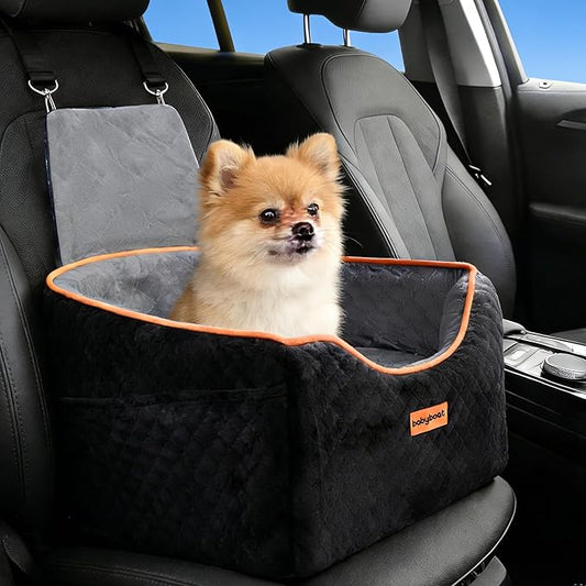 Babyboat Dog Car Seat for Small & Medium Dog Adjustable Height Pet Booster Car Seat with 2 Cushion Up to 30lbs Detachable Travel Pet Bed with Remove Cover, Storage Pockets - Black