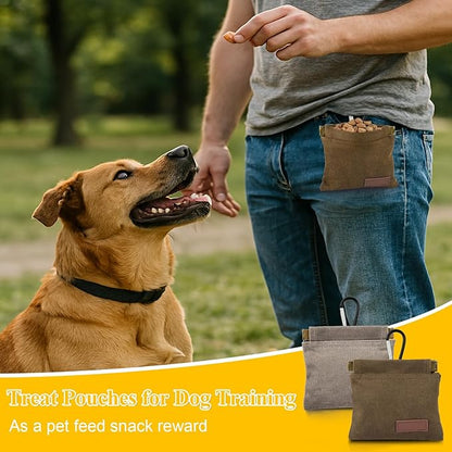 2Pcs Dog Treat Pouches for Pet Training, Hand Free Puppy Dogs Treat Bag with Carabiner, Portable Auto Closing Pet Dog Walking Bag for Travel Outdoor Use, Pets Snack Reward Pocket-Light Brown, Grey