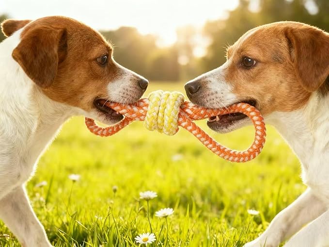 7 Pack Orange Yellow Braided Puppy Rope Toys, Durable Dog Chew Rope for Medium Large Dogs, Interactive Dog Rope Chew Toy for Chewing Tug of War Teeth Cleaning