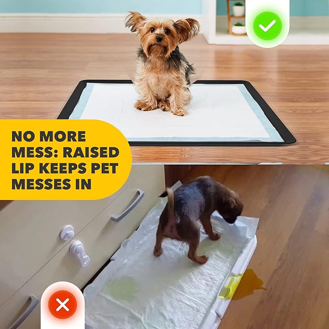 TidyFriend 2 Pack Dog Pee Pad Holder Tray - Fits Up to 24” x 24” Pee Pad Holder for Dogs - Stable Grip, Raised Edges, Quick-Wipe Silicone Surface Dog Pad Holder for Indoor Flooring Protection (Black)