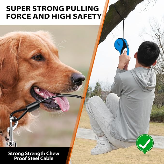 Upgraded Retractable Dog Leash with Chew Proof Extender, Pet Walking Leashes with Poop Bag Holder, 26Ft Heavy Duty Retractable Pet Leash for Medium Large Dogs up to 110lbs, Anti-Slip Grip