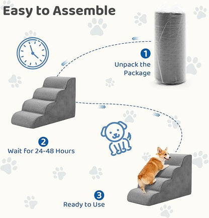 DUMOS Dog Stairs Ramp for Small Dogs and Cats, 4-Step Curved Pet Dog Steps with High-Density Foam for Puppy and Older Cats, Indoor Non-Slip Pet Ladder Ramp Stairs for Couch, High Beds, Sofa, Car, Grey