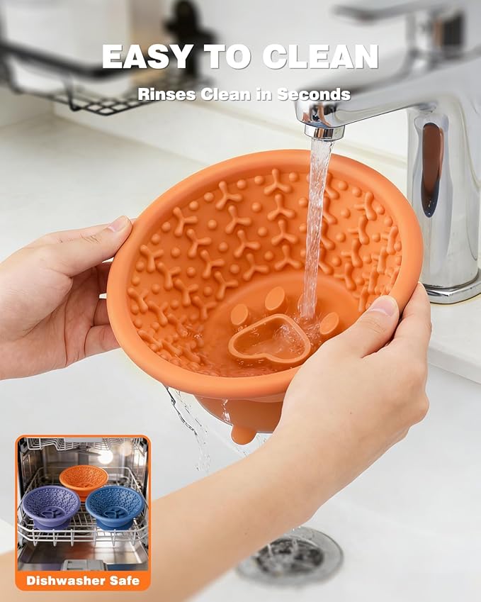 Slow Feeder Dog Bowl with Suction Cup & Reinforced Rim, 3-Cup Puzzle Maze Dog Lick Bowl for Anxiety Relief, Anti-Choking & Non-Slip, BPA-Free Silicone, for Small to Large Breeds (Orange)