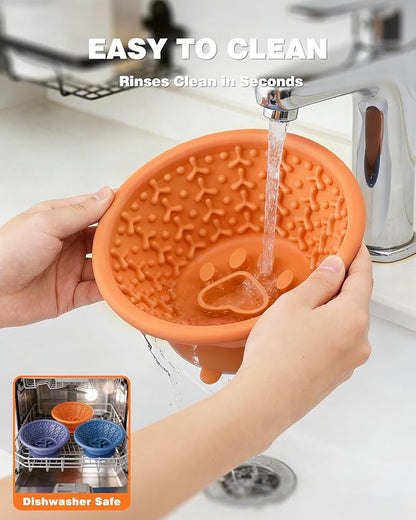 Slow Feeder Dog Bowl with Suction Cup & Reinforced Rim, 3-Cup Puzzle Maze Dog Lick Bowl for Anxiety Relief, Anti-Choking & Non-Slip, BPA-Free Silicone, for Small to Large Breeds (Orange)