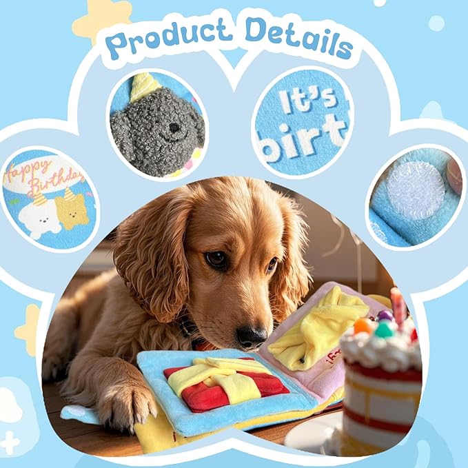 Hide and Seek Dog Toys, Birthday for Dogs Interactive Stuffed Pet Slow Feeder Dog Treat, Interactive for Small Medium Dogs