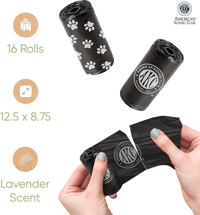 American Kennel Club Extra Thick Dog Poop Bags - Leak-Proof and Scented Waste Bags - 240 Count (16 Refill Rolls) - Durable, Heavy-Duty, Fits Standard Dispensers