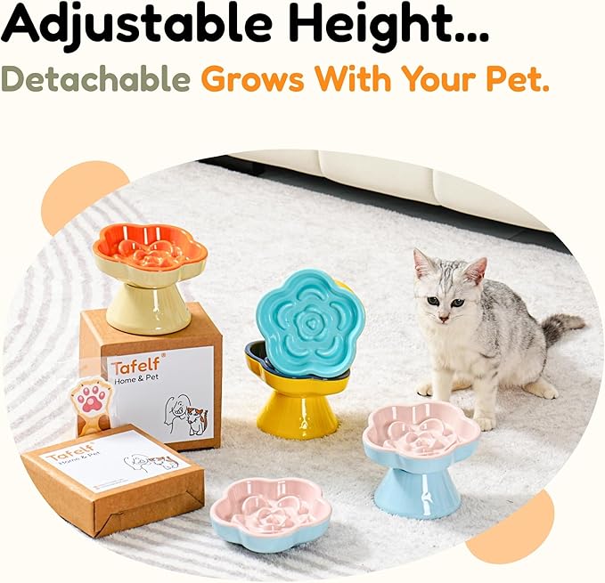 Detachable Slow Feeder Cat Bowl, Melamine Tilted Elevated Slow Eating Cat Bowls - Heavy Weighted, Non-Slip, Whisker Friendly, Dry & Wet Food, Dishwasher Safe (Pink + Orange, 5.8" x 2 Pack)