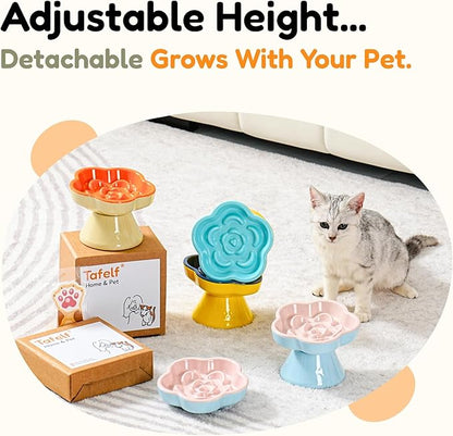 Detachable Slow Feeder Cat Bowl, Melamine Tilted Elevated Slow Eating Cat Bowls - Heavy Weighted, Non-Slip, Whisker Friendly, Dry & Wet Food, Dishwasher Safe (Pink + Orange, 5.8" x 2 Pack)