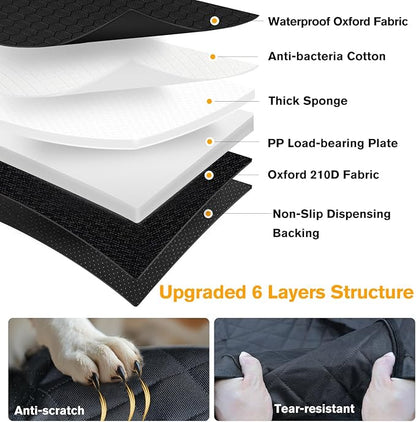 PETICON Back Seat Extender for Dogs, Hard Bottom Dog Car Seat Cover - Supports 400lbs, Rear Seat Pet Cover with Mesh Window, Waterproof Dog Hammock for Car SUV
