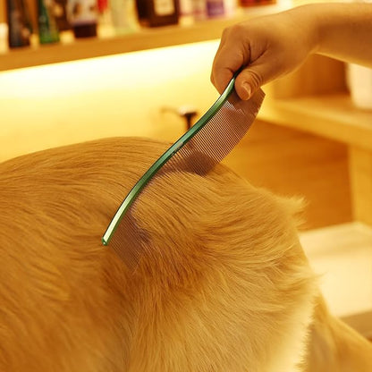 Pet Comb Stainless Steel Comb for Dogs Cats Pet Hair Comb for Grooming Curved with Rounded and Smooth Ends Stainless Steel Teeth Tools for Remove Tangles and Knots (GREEN)
