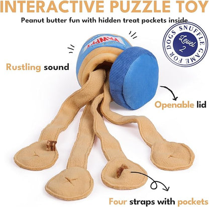 CHEWFFON Interactive Dog Enrichment Toy, Cute Crinkle&Snuffle Puppy Toys, Hide & Seek Puzzles, Peanut Butter Jar Toys for Brain Stimulation, for All Dog Sizes