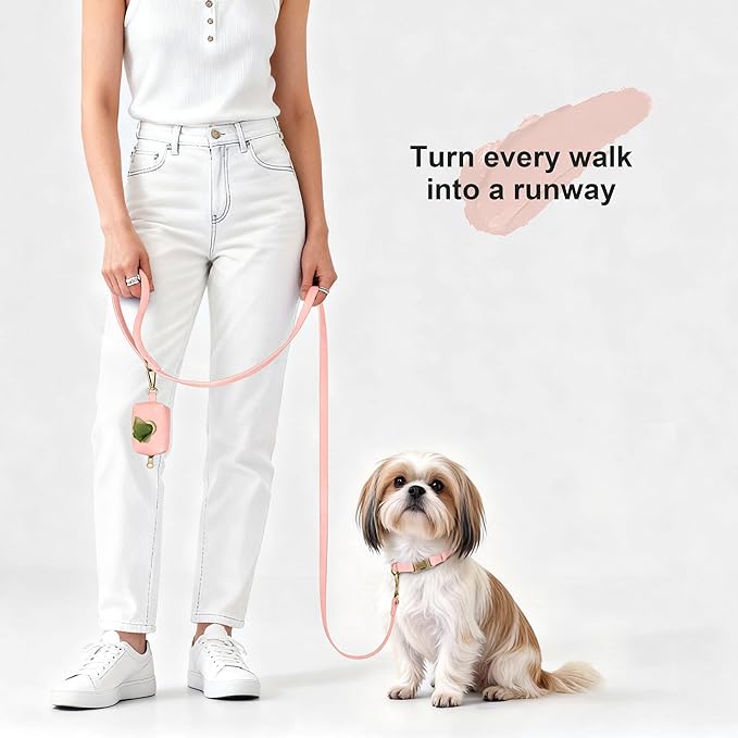 Didog Soft PU Leather Dog Collar, Stylish Quick Released Dog Collars for Small Dogs, Easy Clean Adjustable Pet Collar for Daily Walking, Pink, S Fit 10-15" Neck