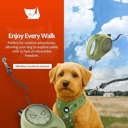 Retractable Dog Leash – 13ft Strong Nylon Tape, Auto-Locking, Tangle-Free, One-Touch Brake, Comfortable Grip – Fun Halloween Design for Small Dogs up to 33 lbs, Haminway Cheeky Imp Design