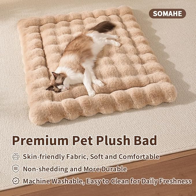 Cat Bed Mat, Soft Plush Faux Fur Kneading Pet Bed, Machine Washable Cat Sleeping Pad for Indoor Cats & Kittens, Non-Slip Fluffy Cat Rug for Couch Sofa Floor, 23x15 Inch Coffee