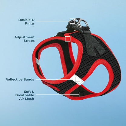 Best Pet Supplies - All Weather Mesh/Plush, Reflective, No Pull Harness for Small, Medium Dogs, Cats - Secure with Hook & Loop Fastener, Buckle, Double D-Rings - Black/Red Trim, XS