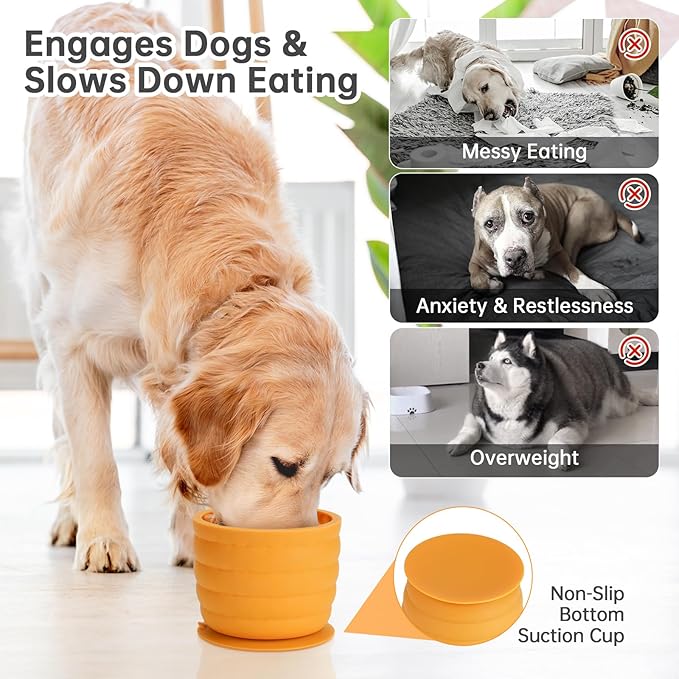 NiHome Silicone Dog Slow Feeder Bowl with Honeycomb Lick Mat for Small to Large Dogs, Slows Eating & Aids Anxiety Relief, Promotes Calm Behavior, Dishwasher Safe & Freezer-Friendly, Non-Toxic Material