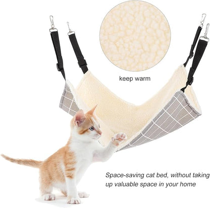 IMIKEYA Warm Cat Hanging Hammock with Fleece Lining, Gray Plaid Medium Pet Sleeping Bed for Cats, Guinea Pigs, and Small Animals, Washable Indoor Animal Hanging Bed for Fall and Winter