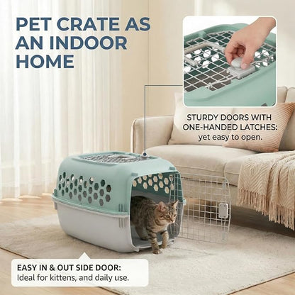 Hard-Sided Pet Carrier for Dogs and Cats | 24-Inch Top-Load Travel Kennel with Double Door Entry | Heavy-Duty Plastic Crate for Vet Visits & House Training, Green/Gray, Up to 30 lbs Capacity