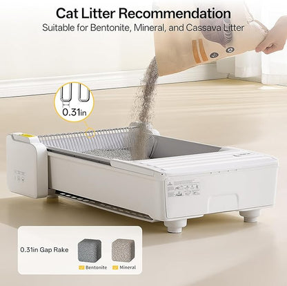 Open Top Self Cleaning Litter Box, Large Capacity Automatic Litter Box with APP Control,Odor Control, Anti-Pinch, Automatic Cat Litter Box for Multiple Cats (White-1)