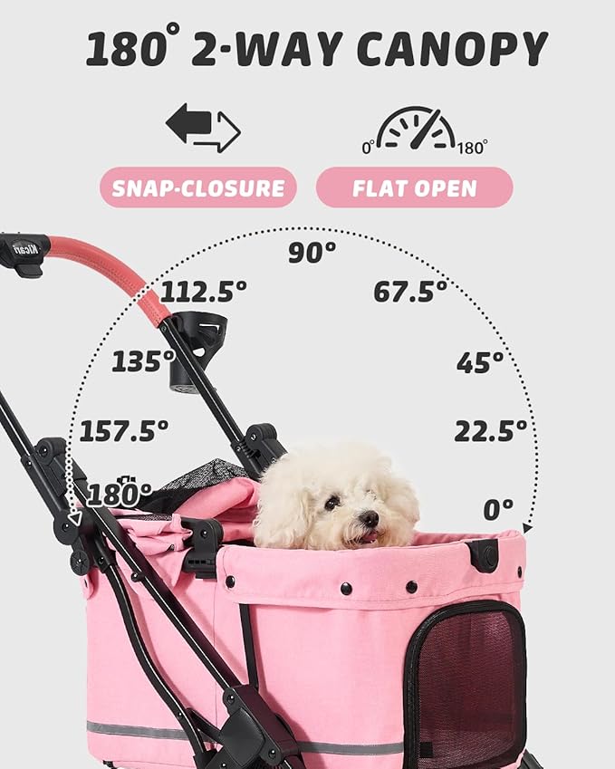 797Audio Dog Stroller for Small Medium Dogs, Pink Pet Stroller for Cats Puppy Up to 121lbs, Foldable,One Click Folding,4 Wheel Shock Absorption,Adjustable Canopy with Sun Shades,Removable Washable Pad