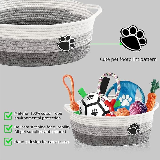 7 Pcs Puppy Dog Toys Storage Basket Set Dog Gift Chew Toys for Teething Squeaky Plush Duck Rope Woven Basket with Handles for Small Puppy