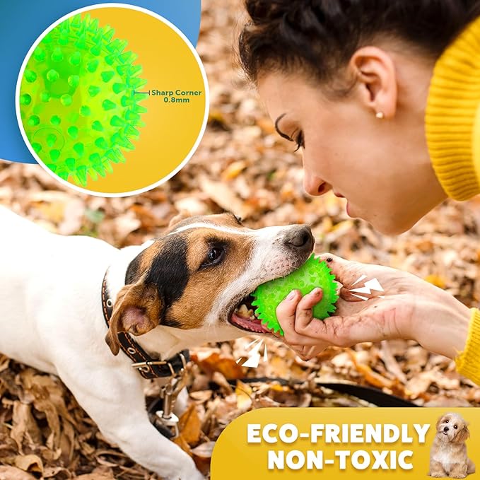 Puppy Toy 2.5” Squeaky Dog Balls Toys and Spikey Dog Ball for Aggressive Chewers for Small Dogs Dog Balls for Clean Teeth and Training （12 Pack）