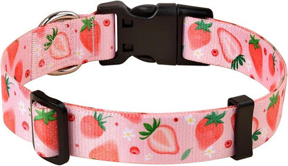 Dog Collar with Bohemia Floral Tribal Geometric Patterns - Soft Ethnic Style Collar Adjustable for Small Medium Large Dogs(Strawberry,L)
