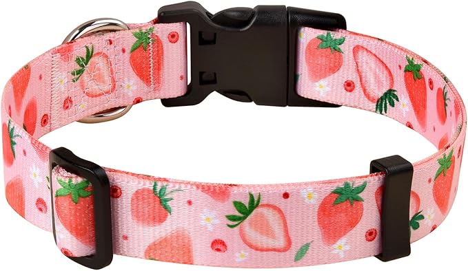 Dog Collar with Bohemia Floral Tribal Geometric Patterns - Soft Ethnic Style Collar Adjustable for Small Medium Large Dogs(Strawberry,S)