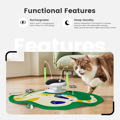 Gardner Pet Cat Toys Chargeable,5in1 Hide and Seek Automatic Interactive cat Toy, Chirping Moving Ambush Feather, Track Balls,Indoor Exercise Kicker 24 inch Cover for All Breeds,Cat Pattern