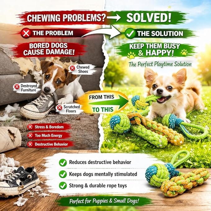 6 Pack Rope Toys for Dogs, Dental Cleaning, Teething Relief for Puppies, Boredom Reduction,Cotton Dog Teething Toys for Instinctual Play (Basket not Included)