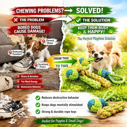 6 Pack Rope Toys for Dogs, Dental Cleaning, Teething Relief for Puppies, Boredom Reduction,Cotton Dog Teething Toys for Instinctual Play (Basket not Included)