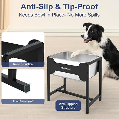 2.5 Gallon Elevated Dog Water Bowl for Large Breeds, 14.2" Tall Raised Stainless Steel Large Dog Water Bowl with Full Metal Stand for Relief Joint Pressure, Tip-Proof, Easy to Clean, Indoor & Outdoor