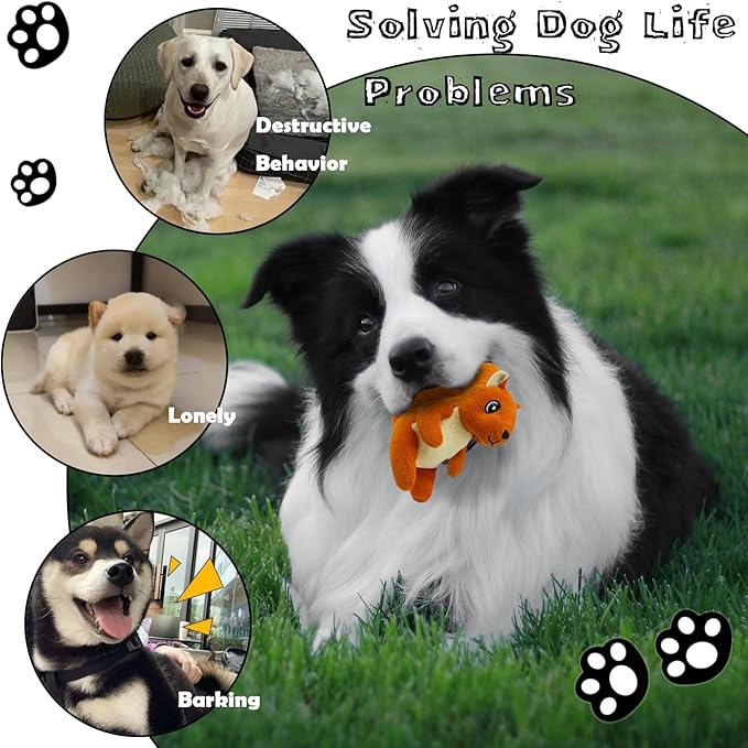 Hide and Seek Dog Toys Squeaky Squirrel Plush Toy with Crinkle Trunk, Interactive Dog Toy to Keep Them Busy Pet Chew Toys for Small & Medium Dogs (Tree Trunk Hideout with 4 Squirrel)