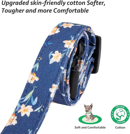 Cotton Handmade Dog Collar Cute and Distinctive Patterns Blue Tulip with Pendant for Girl Boy Dogs Collars M