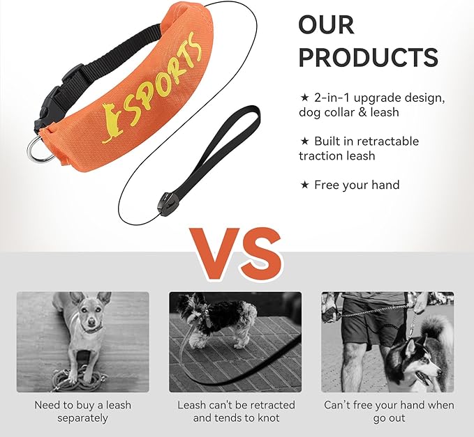2 in 1 Dog Collar with Retractable Dogs Leash, Adjustable Dog Collar for Medium to Large Dogs