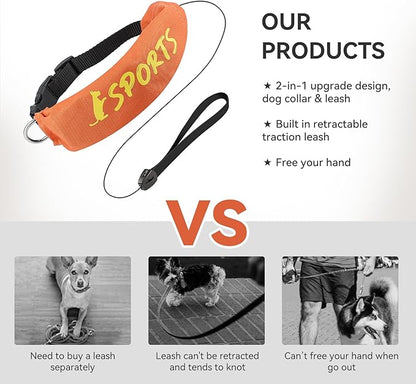 2 in 1 Dog Collar with Retractable Dogs Leash, Adjustable Dog Collar for Medium to Large Dogs